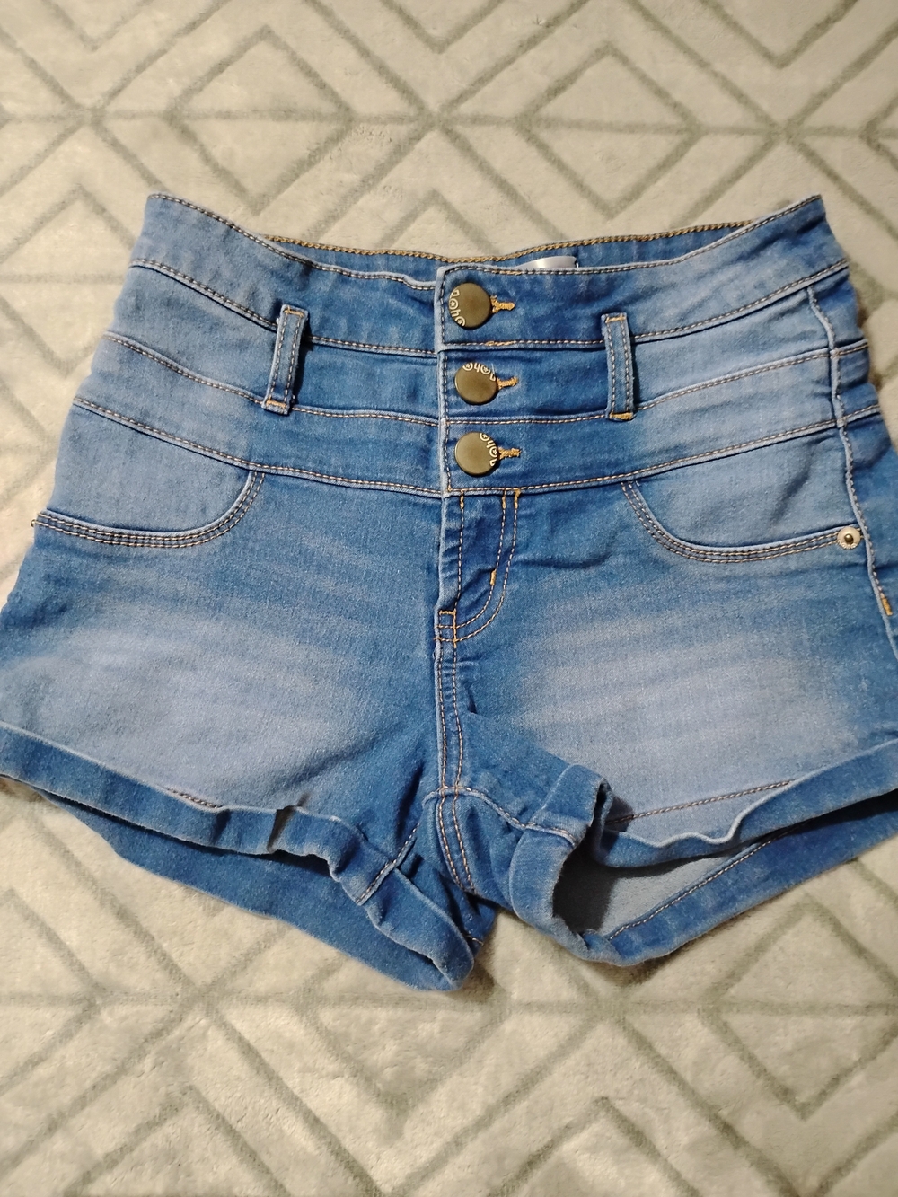 No Boundaries Triple-Button High-Waist Blue Stretchy Denim Women’s Shorts 5